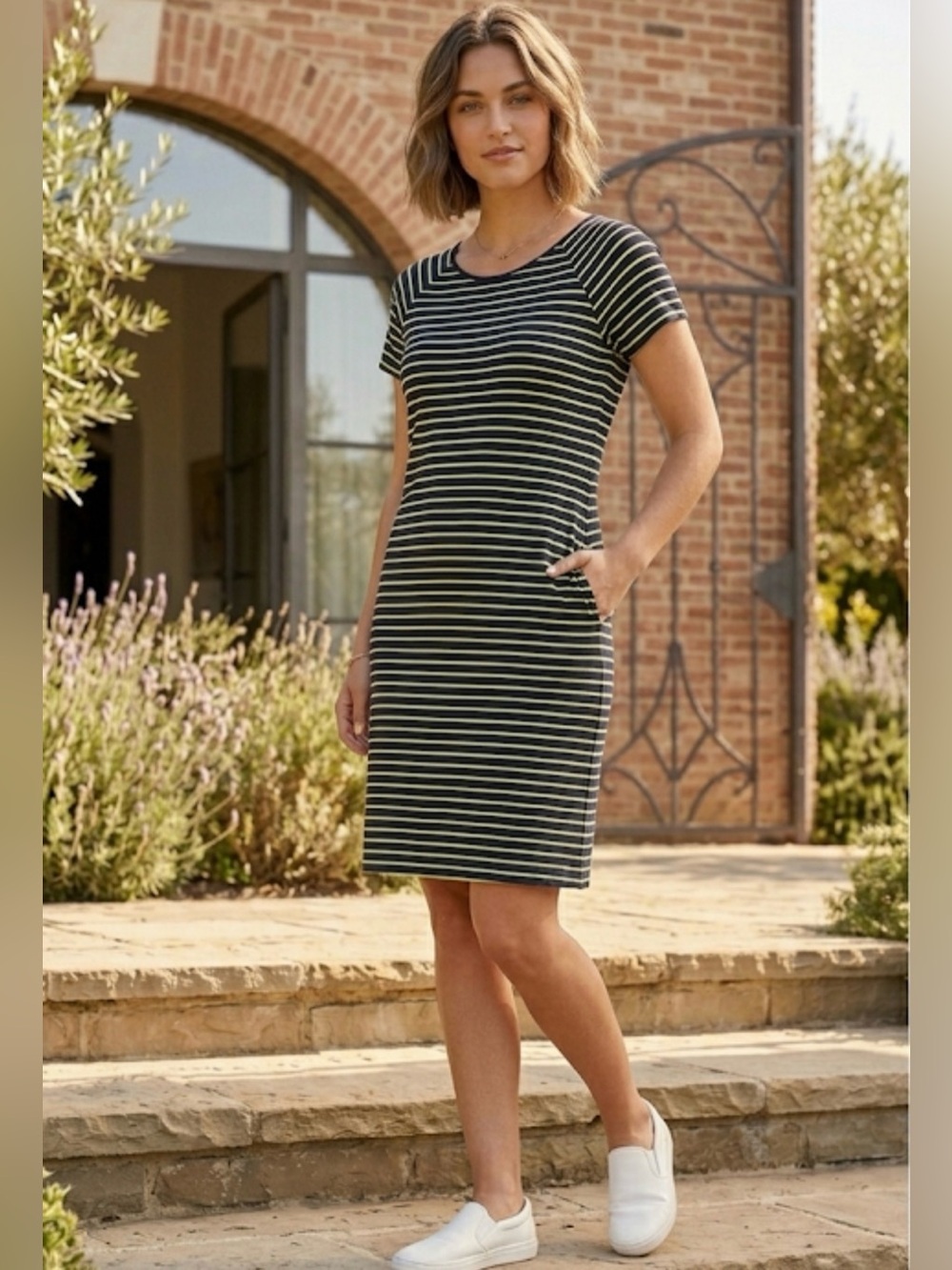 Sail to Sable Stripped Navy and Lime Green Dress
